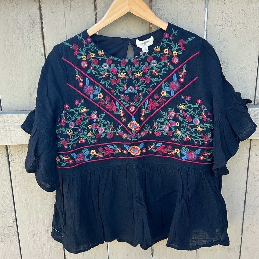 NWT Umgee Kingsley Embroidered Top Bohemian Festival Hippie Boho Sz Small